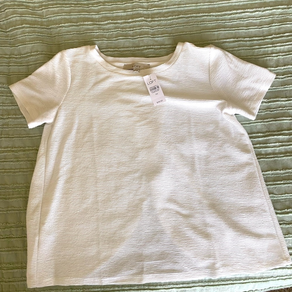 LOFT White Textured Short Sleeve Women's Top